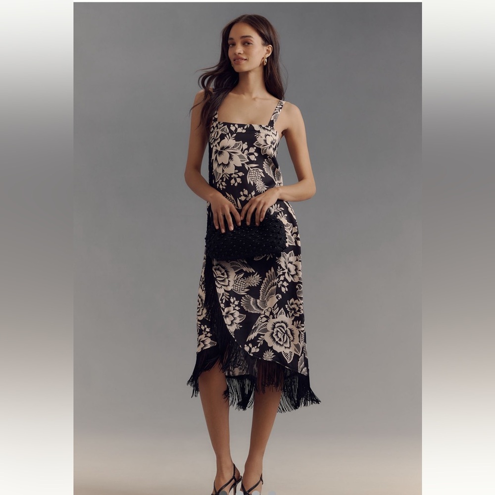 FARM Rio Black and Cream Floral Midi Dress
